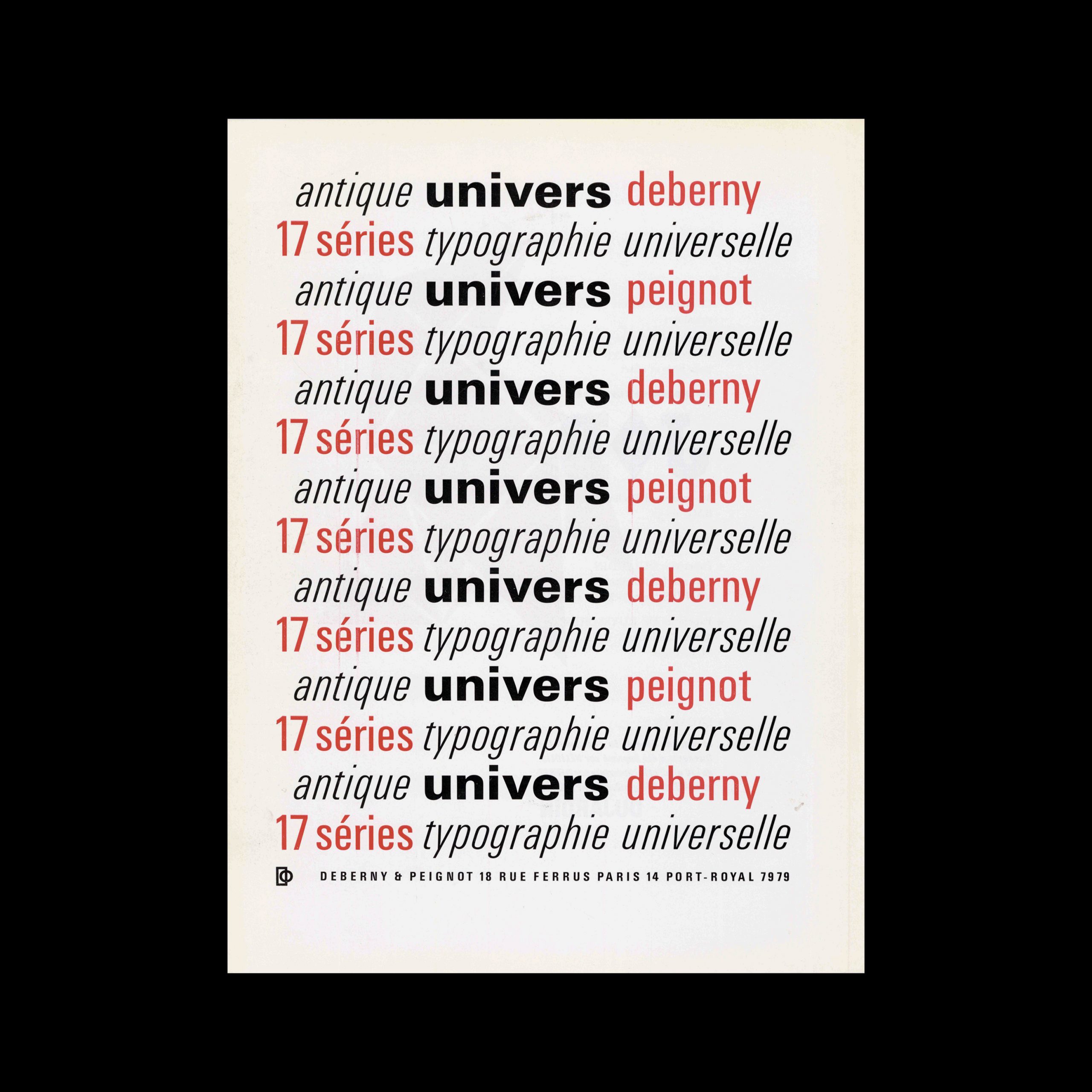 Univers, 21 Variations Specimen, Deberny & Peignot, 1960
