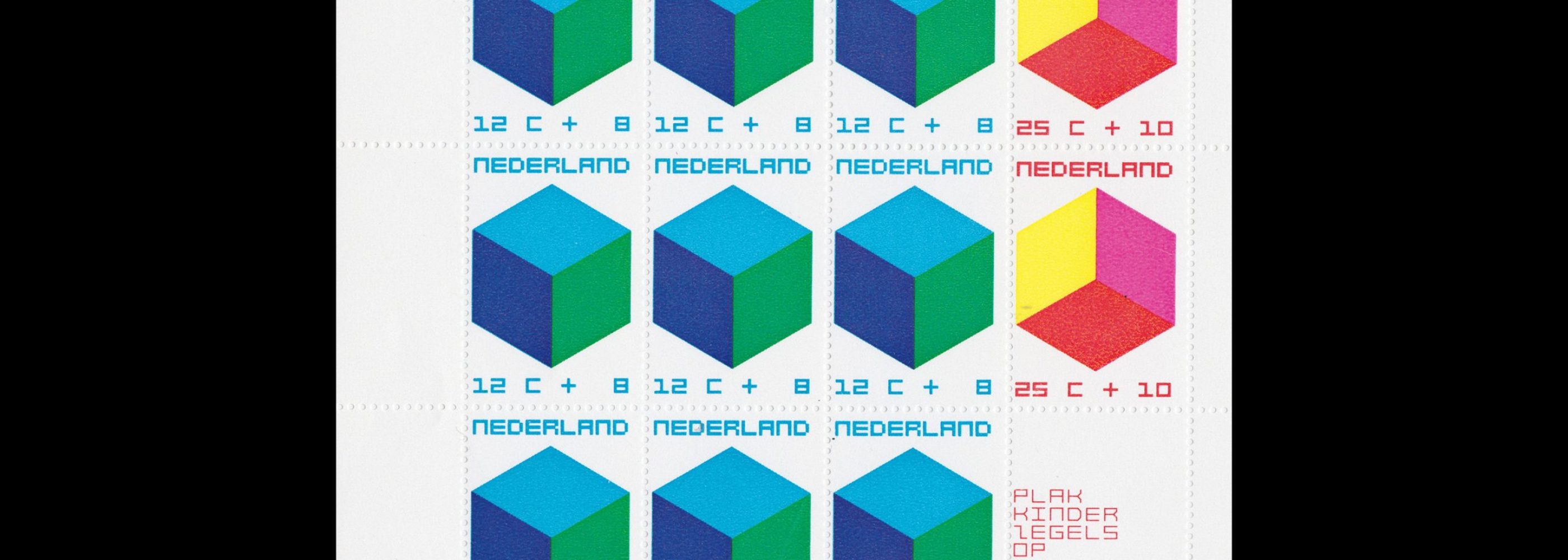 Child Welfare. The Child and the Cube. Netherlands, 1970, Sheet of 12. Designed by William Pars Graatsma