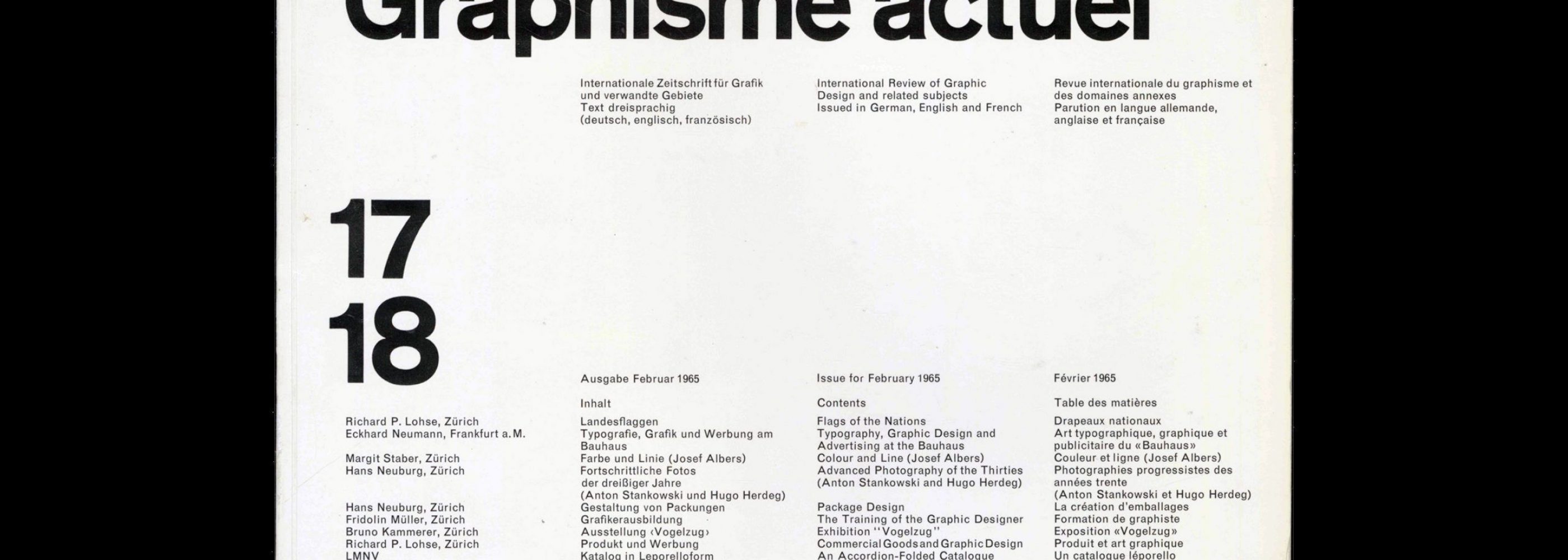 Neue Grafik / New Graphic Design / Graphisme actuel - No.17/18, 1965. Josef Müller-Brockmann, Hans Neuburg, Richard Paul Lohse, and Carlo Vivarelli