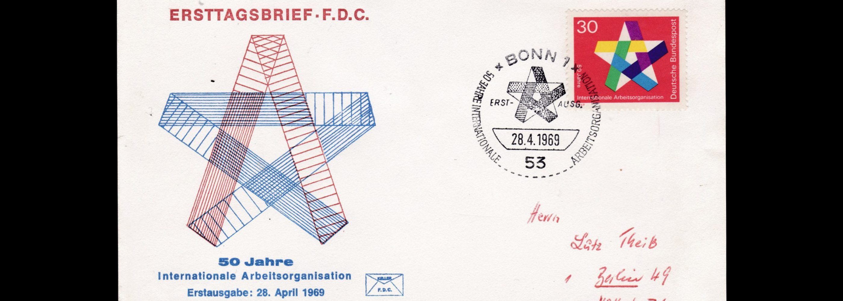 The 50th Anniversary of the (ILO) International Labour Organisation, East Germany FDC, 1969