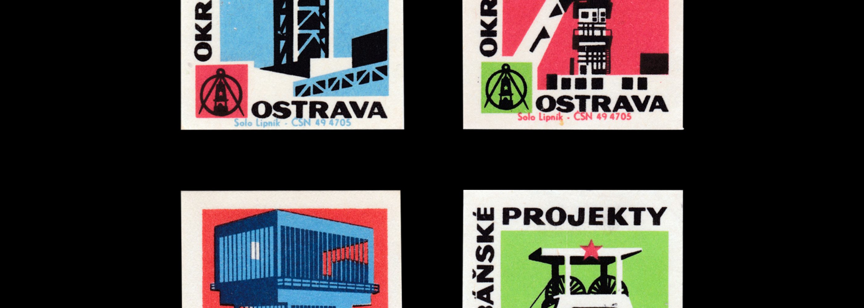 OKR Báňské Projekty Ostrava Czech matchbox labels